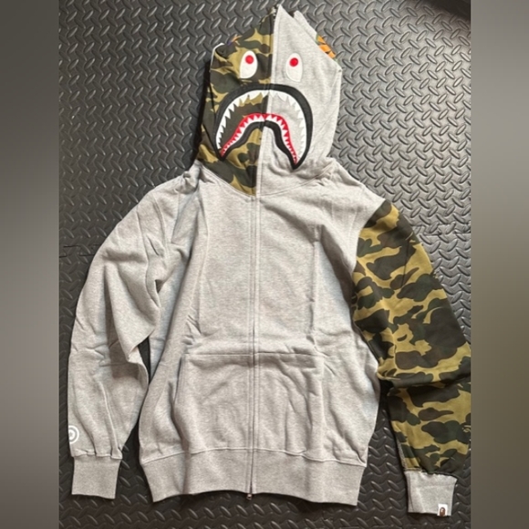 Bape | Sweaters | Bape Shark Camo Sleeve Full Zip Hoodie Gray | Poshmark